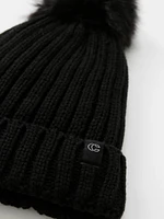 Women's Wide Rib Toque with Fur Pom