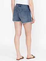 Women's Medium Wash Frayed Hem Shortie with Crochet Lace Insert