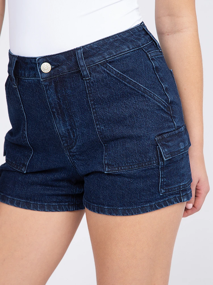 Women's High Rise Utility Cargo Denim Shortie