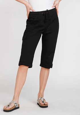 Women's Knit Waist Pull On Poplin Capri