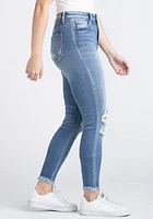 Women's High Rise Distress Fray Hem Ankle Skinny Jeans