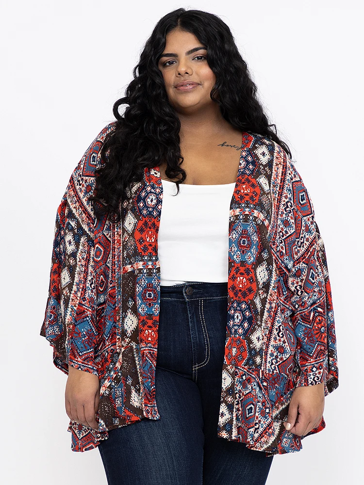 Women's Geometric Ruffle Cardigan