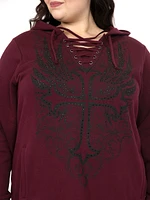 Women's Lace Up Rhinestone Hoodie