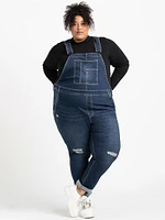 Women's Destroyed Slim Cuffed Overall Jeans