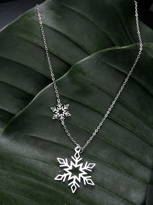 Women's Double Snowflake Charm Necklace