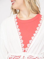 Women's Tie Front Wrap With Lace Detail