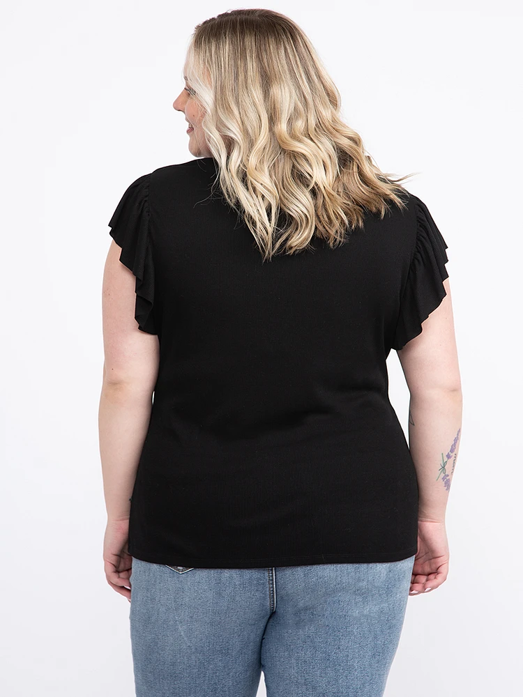 Women's Rib Ruffle Sleeve Tee