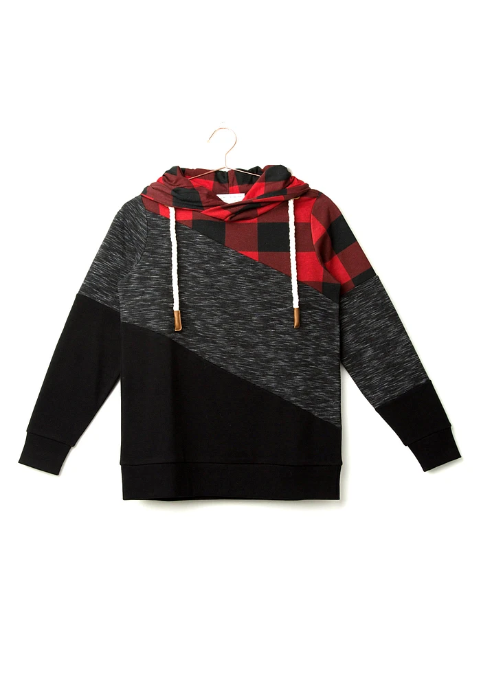 Women's Buffalo Plaid Colour Block Hoodie