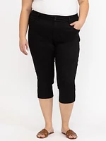 Women's Plus 2 Button Black Jean Capri