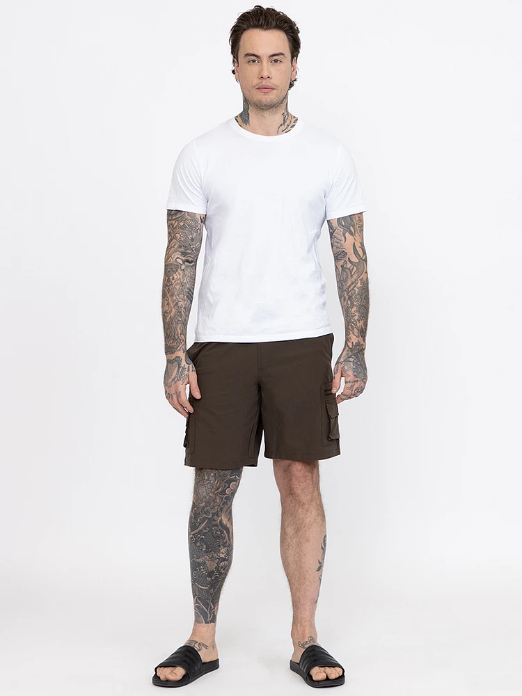 Brown Nylon Cargo E-Waist Short