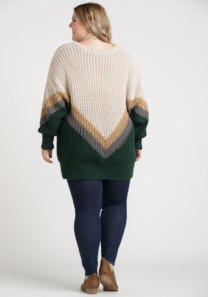 Women's Chevron Colour Blocked Sweater