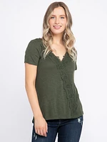 Women's Crochet Trim Cross Front Top