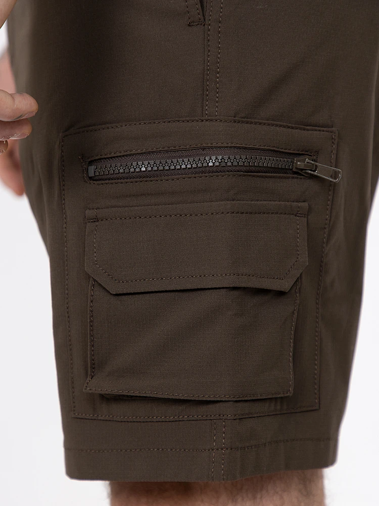 Brown Nylon Cargo E-Waist Short