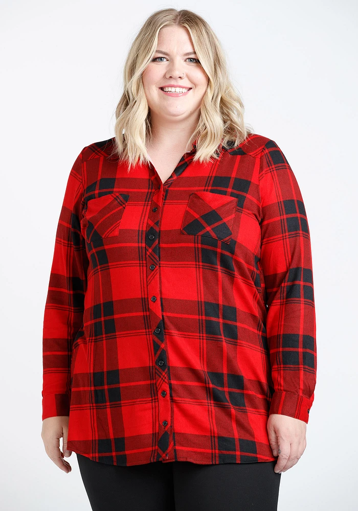 Women's Brushed Knit Plaid Tunic Shirt