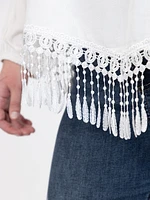 Women's Fringe Hem Peasant Top