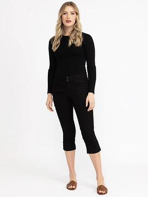 Women's 2 Button Black Jean Capri