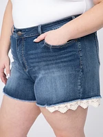 Women's Plus Denim Shortie with Crochet