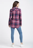 Women's Brushed Knit Plaid Tunic Shirt