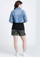 Women's Cropped Raw Hem Jean Jacket