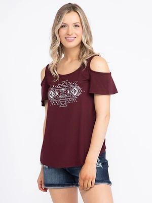 Women's Geometric Cold Shoulder Tee