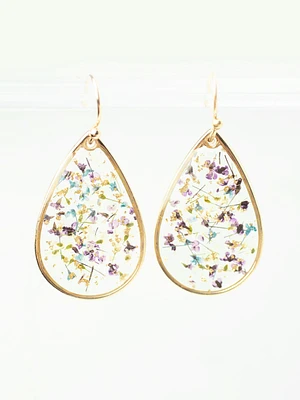 Women's Pressed Flower Pendant Earrings