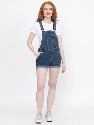 Women's Medium Dark Wash Cuffed Relaxed Denim Shortall