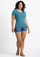 Women's Scoop Neck Ribbed Henley Tee