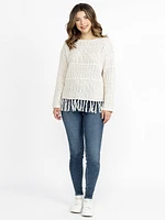 Women's Pointelle Pullover With Fringe