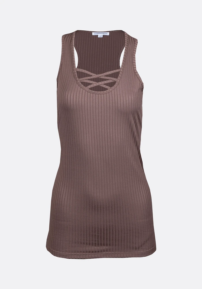 Women's Ribbed Cross Neck Racerback Tank