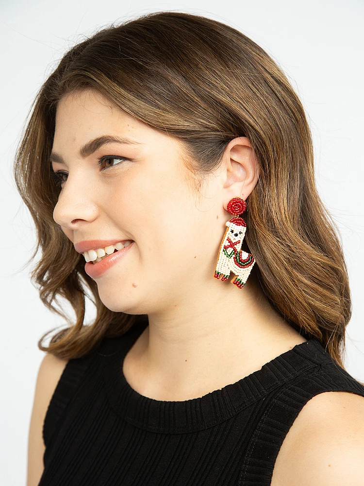 Women's Christmas Llama Beaded Earrings