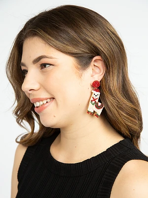 Women's Christmas Llama Beaded Earrings