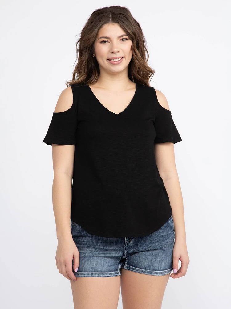 Women's V-Neck Cold Shoulder Tee