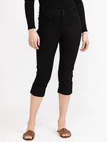 Women's 2 Button Black Jean Capri