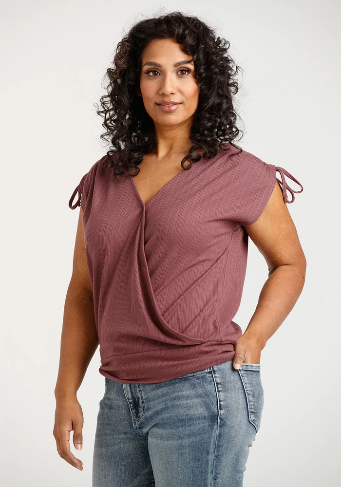 Women's Cross Front Top With Tie Sleeves