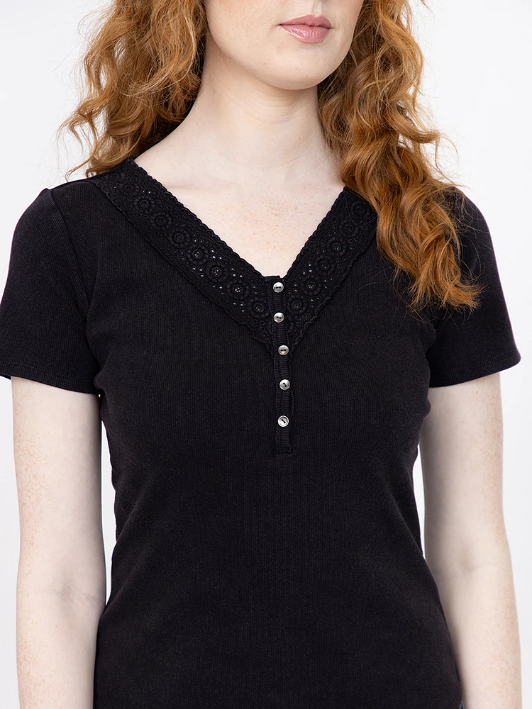 Women's Washed Ribbed Henley Tee