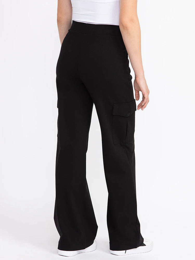 Women's  Black Pull-on Ponte Wide Leg Cargo Pant