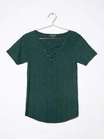 Women's Lace Up Ribbed Tee