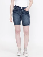 Women's 2 Button Medium Dark Wash Bermuda Short