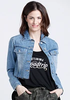 Women's Cropped Raw Hem Jean Jacket