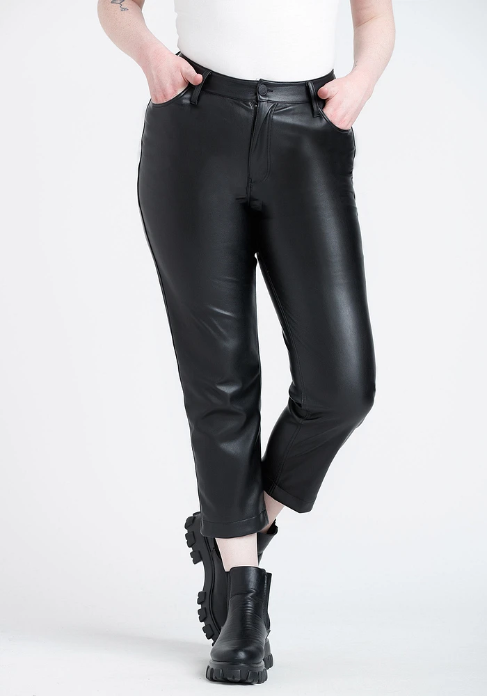 Women's High Rise Faux Leather Straight Crop Pant