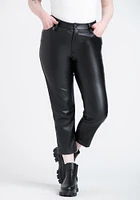 Women's High Rise Faux Leather Straight Crop Pant