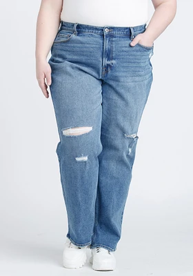 Women's Plus High Rise Destroyed Vintage Straight Jeans