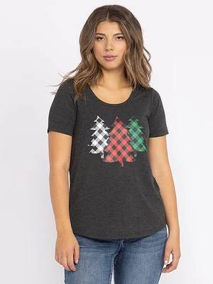 Women's Plaid Tree Scoop Neck Tee