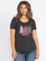 Women's Plaid Tree Scoop Neck Tee