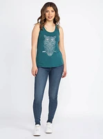 Women's Glitter Owl Scoop Neck Tank