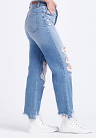 Women's Super High Rise Heavy Distress Dad Jeans