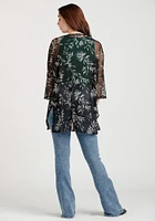 Women's Leaf Print Mesh Cardigan