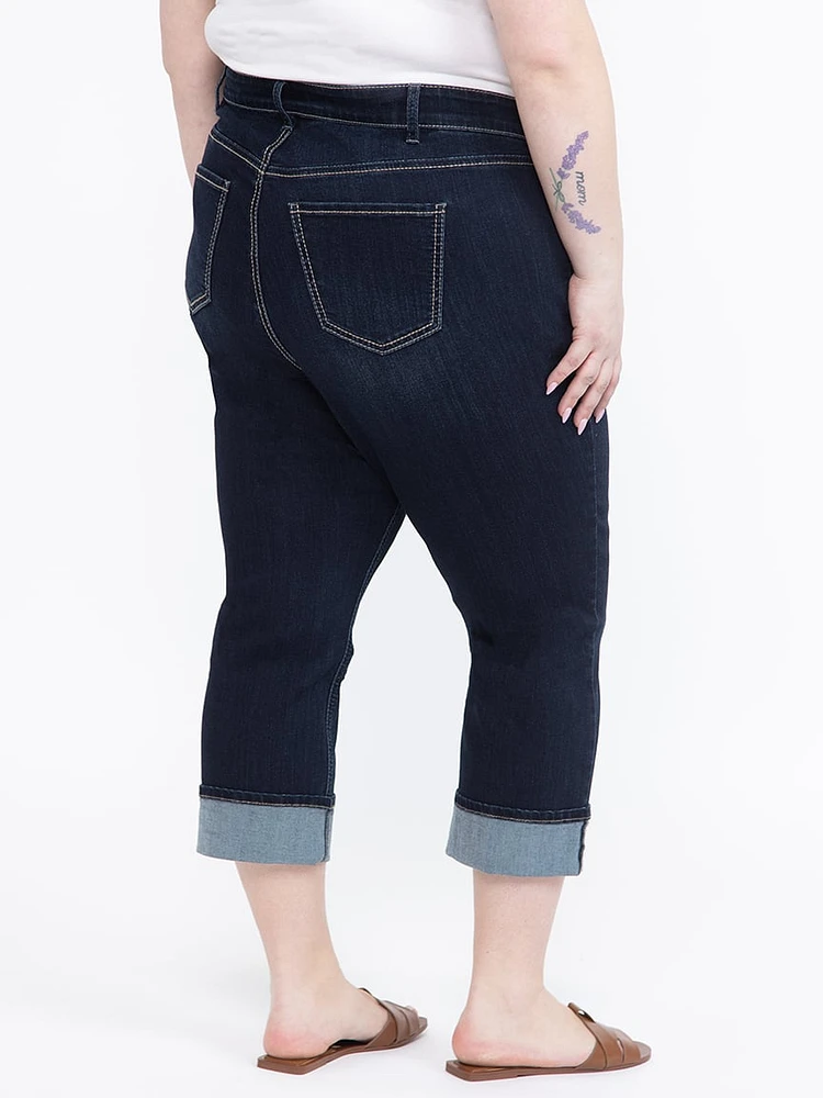 Women's Plus Relaxed Dark Rinse Wash Jean Capri
