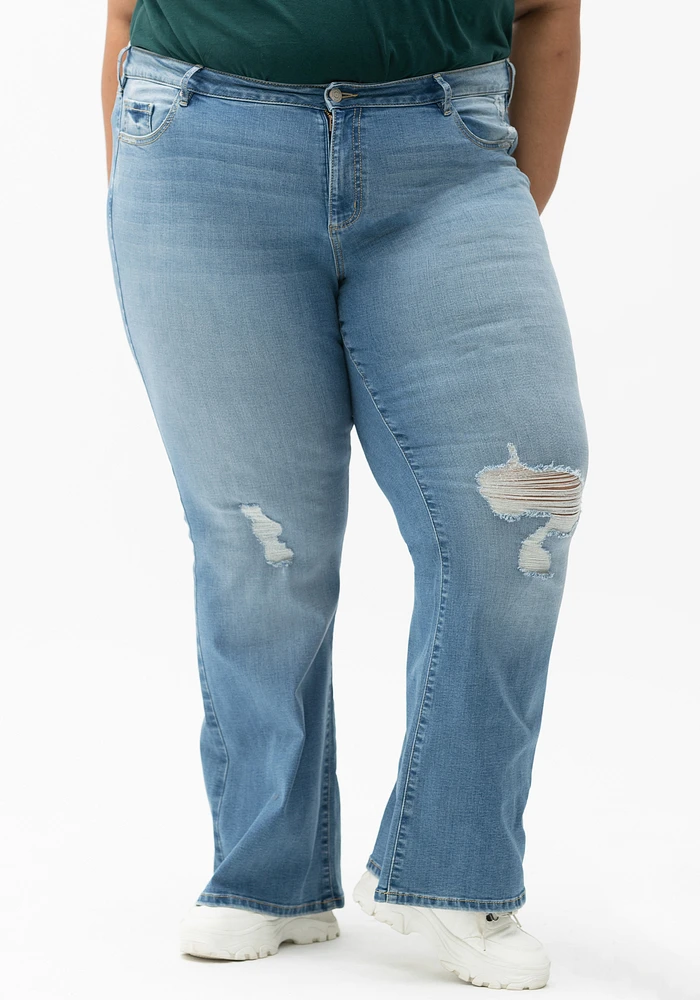 Women's Plus Low Rise Destroyed Flare Jeans