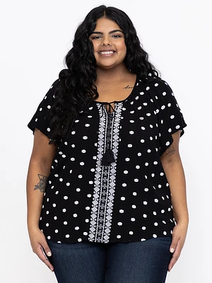 Women's Embroidered Keyhole Top